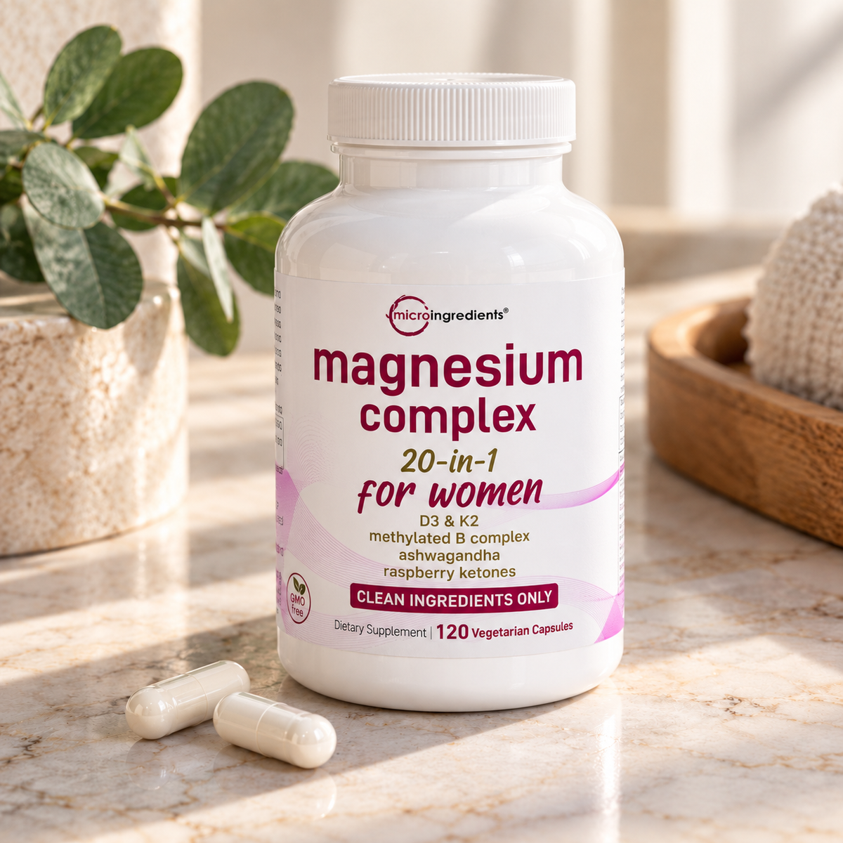 MAGNESIO 20 EN 1 PARA MUJER 120 CÁPSULAS 🌙 💜 — Complejo de Magnesio con Ashwagandha para Descanso y Energía Diaria