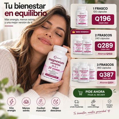 MAGNESIO 20 EN 1 PARA MUJER 120 CÁPSULAS 🌙 💜 — Complejo de Magnesio con Ashwagandha para Descanso y Energía Diaria