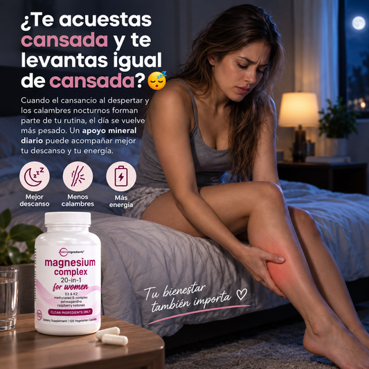 MAGNESIO 20 EN 1 PARA MUJER 120 CÁPSULAS 🌙 💜 — Complejo de Magnesio con Ashwagandha para Descanso y Energía Diaria