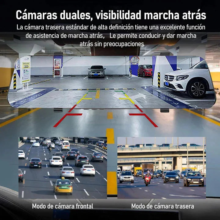 RETROVISOR 2 EN 1 CON CÁMARA HD 🚗 — Cámara de reversa y grabación en bucle en el mismo espejo