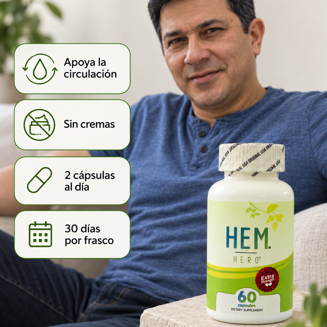 HEM HERO 60 CÁPSULAS 🌿💊 — Apoyo natural para la circulación venosa, 1 mes completo ✨