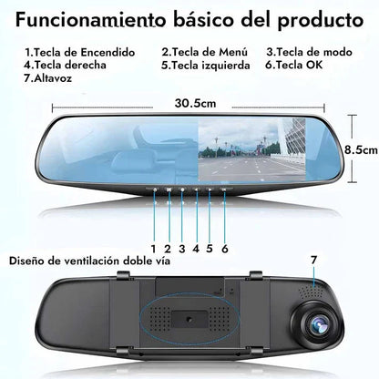 RETROVISOR 2 EN 1 CON CÁMARA HD 🚗 — Cámara de reversa y grabación en bucle en el mismo espejo